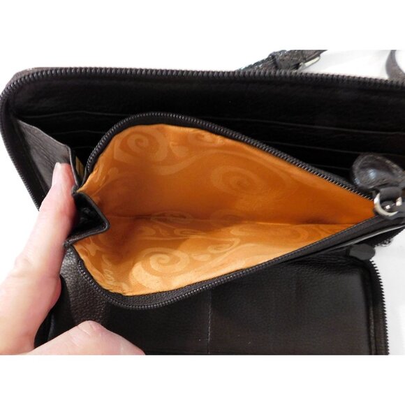 Brighton Cher Zip Wallet Brown Croc Emboss Patent Leather Adj. Removable Strap - Picture 6 of 11